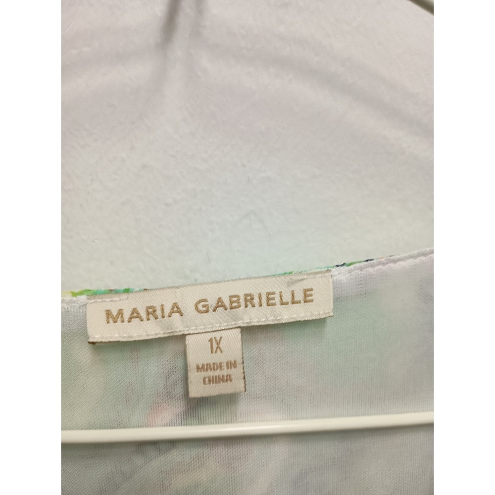 Maria Gabrielle BOHO Cottage Tunic Top Womens Size 1X Green Paisley Chiffon - Picture 5 of 10